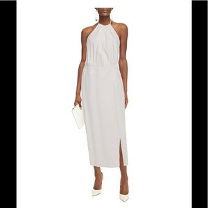 Michelle Mason White Halter Pleated Dress